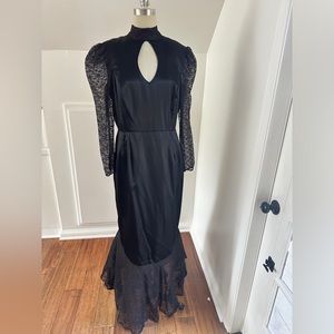 Vintage black satin and lace dress